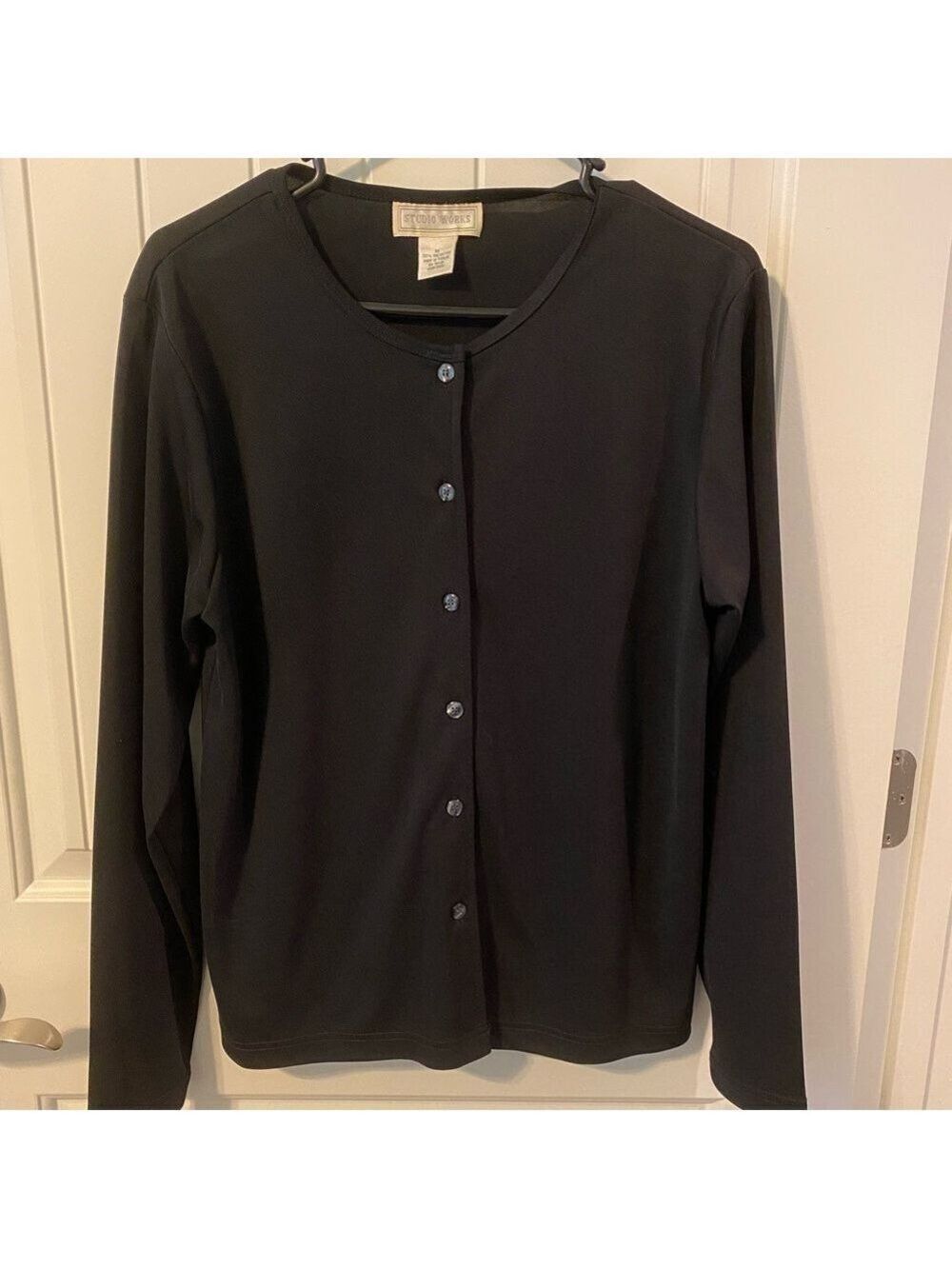 Studio Works Black polyester button up Cardigan. Size M. Great alone or paired